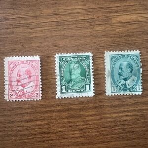 Canada Postage Vintage Stamps - Pink and Green One-Cent & Two-Cent Set
